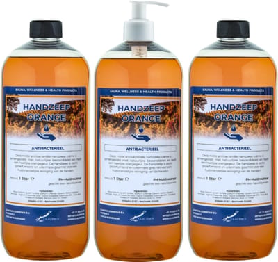 Handzeep Orange 1 liter - set van 3 stuks - met gratis pomp - Voordeelverpakking