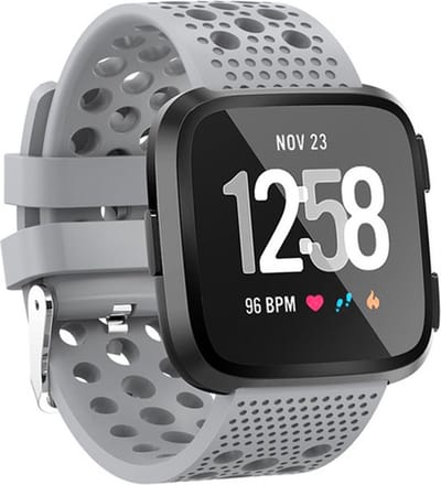 By Qubix - Compatible Fitbit bandje - Siliconen Bandje Geventileerd geschikt voor Fitbit Versa 1 / 2 & Lite - Grijs Smartwatchbandje bandje Armband Polsband Strap Band Watchband