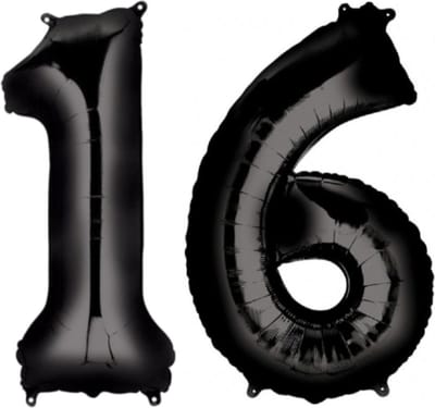 Ballon Cijfer 16 Jaar Zwart 70Cm Verjaardag Feestversiering Met Rietje