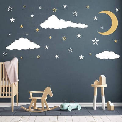 Verwijderbare 3D Muurstickers met Wolken, Maan en Sterren voor Kinderkamer - Creatieve Decoratie voor Jongens en Meisjes, DIY Muurdecoratie voor Baby- en Kinderkamers