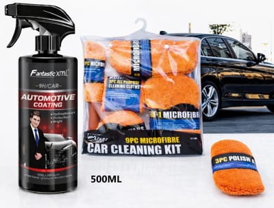 TLVX Auto Schoonmaak Set Inclusief 500ML Keramische Coating Spray Fles / Car Clean Kit / Krasvrij Wassen / Professionele Auto Reiniging / Ultieme Nano Glans / Velgen Schoonmaken / Microvezel Washand / Borstel / Spons / Doeken / Polish Pads / 11-Delig
