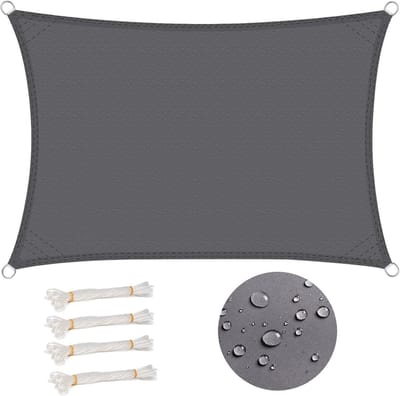 3x4 meter zonneschermdoek - rechthoekig doek, waterdicht, winddicht, gemaakt van polyestervezel, met UV-bescherming, geschikt voor tuinen, terrassen en campings, grijs.