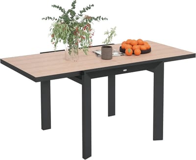 Uitschuifbare Gartentafel - Balkontafel Terrastafel - Buiten Eten - Aluminium Frame - 80x160 cm - Natuurlijk Hout