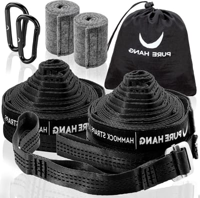 Hangmatbevestiging voor hangmat boom - outdoor camping reizen - in lengte verstelbare ophangset - complete set (zwart)