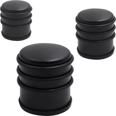 Deurstopper DARA mat zwart - 3 stuks - deurstop rond - zonder schroeven - diameter 7 cm en hoogte 7,7 cm