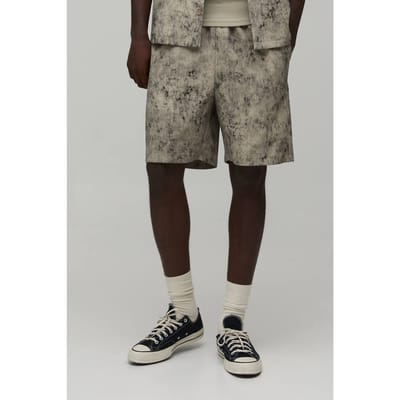 Relaxed Camo Bleach Wash Textured Fit Shorts | Taupe | Size XS