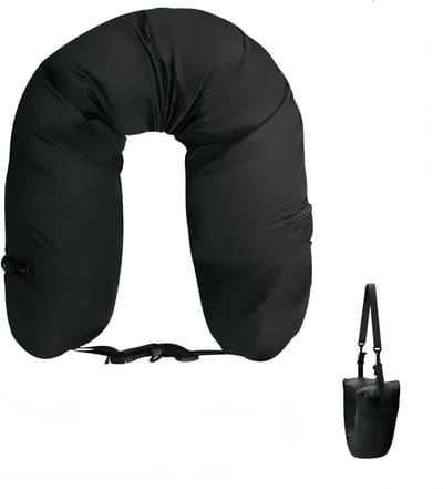 SnelShoppen - Padded Travel Pillow - Multifunctioneel Nekkussen - Zwart - Ideaal voor Vliegtuig, Bus, Trein - Inclusief Schouderriem voor Eenvoudige D
