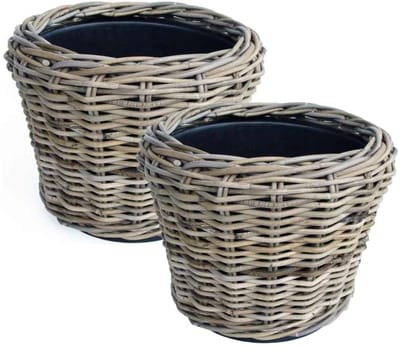 Van der Leeden Planten/bloemen mand - 2x - rotan - gevlochten riet - D33 x H24 cm - drypot - plantenpot - plantenmand - nestbaar