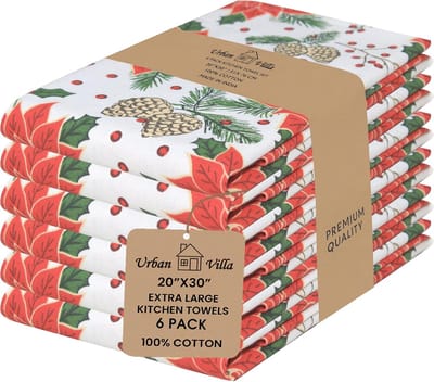 Set van 6 Keukendoeken 50x75 cm - 100% Katoen - Zeer Absorberend en Zacht - Met Ruitenprint