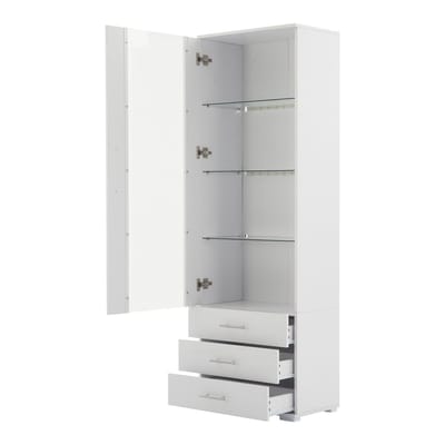 Vitrinekast - 60x35x180 cm wit hoogglans - app-gestuurde LED - 3 laden & acryl deur - 3 glasplanken