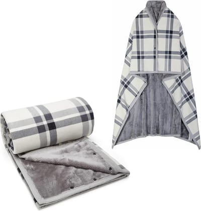 Comfortabele Fleece Poncho Deken met Knopen - Ideaal voor Bed, Bank en Kantoor - Warme en Zachte Plaid Wrap