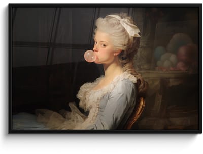 Poster in lijst - Fotolijst 120x80 cm - Posters - Vrouw - Barokjurk - Kauwgom - Posterlijst zwart - Decoratie - Wanddecoratie woonkamer - Muurdecoratie slaapkamer
