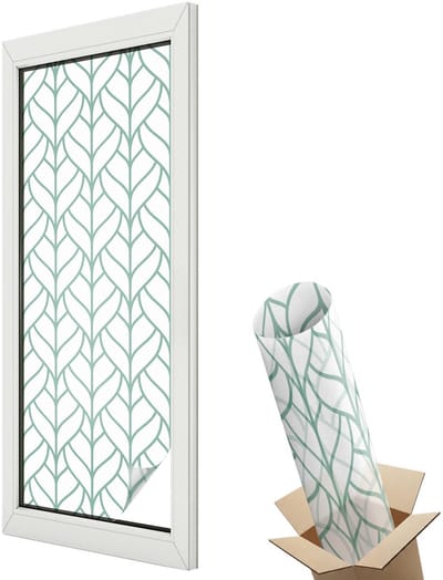 Wallfluent Glas in Lood Raamfolie - Plantsymmetrie Raamfolie Glas in Lood - 50x146 cm - Wit Zelfklevende Raamfolie Glas in Lood - Melkglas Folie met Glas in Lood Effect - Voor de woonkamer, voor het kantoor, voor de hal - Glas in Lood Folie voor Raam