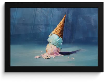 Poster in lijst - Fotolijst 30x20 cm - Posters - Ijshoorn - Bolletjes - Smelt - Roze - Posterlijst zwart - Decoratie - Wanddecoratie woonkamer - Muurdecoratie slaapkamer