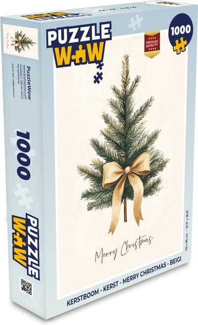 Puzzel Kerstboom - Kerst - Merry Christmas - Beige - Legpuzzel - Puzzel 1000 stukjes volwassenen - Kerst - Cadeau - Kerstcadeau voor mannen, vrouwen en kinderen