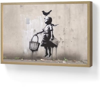 Wandlamp 60x40 cm - Oplaadbaar - Graffiti - Meisje - Vogel - Street Art - Banksy Style - Wandlampen binnen woonkamer - Slaapkamer lamp - Decoratieve nachtlamp - Vloerlamp draadloos