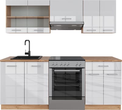 Vicco R-Line Complete keukeneenheid – 200 cm zonder werkblad Wit hoogglans/goud power eiken