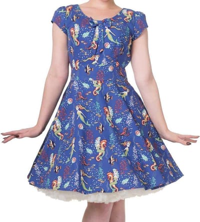 Dancing Days - MADE OF WONDER Flare jurk - XS - Blauw/Wit