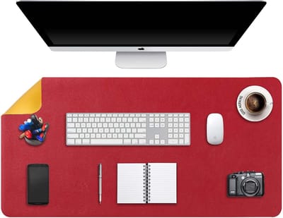 Muismat XXL - Dubbelzijdige Bureauonderlegger - PU-Leer - Waterdicht - 90 x 43 cm - Rood/Geel