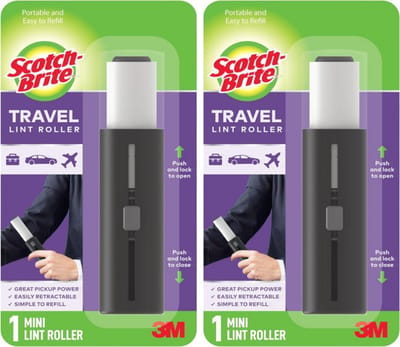 Scotch-Brite Uitschuifbare Pluizenrollers 2-Pack – Compacte Reisformaat Lint Roller voor Dierenhaar, Kleding, Meubels & Auto – 30 Kleefvellen per Roller
