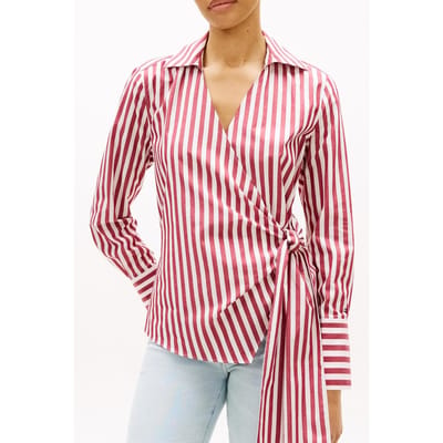Tommy Hilfiger Poplin Knot Blouse Wide Banker Stp Ecru Liberty Red Taglia: 32 | Maglie a manica lunga Outlet | Donna | Marrone