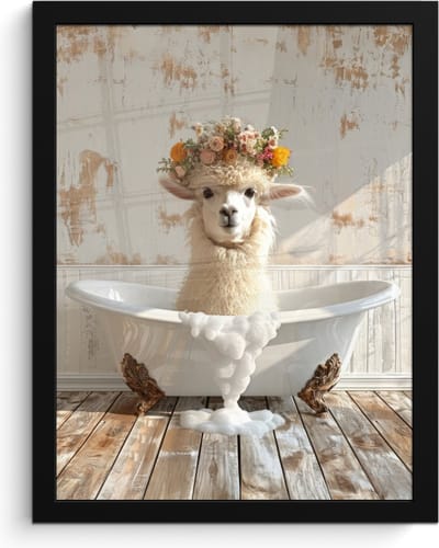 Poster in lijst - Fotolijst 30x40 cm - Posters - Vintage - Alpaca - Badkuip - Bloemen - Dieren - Posterlijst zwart - Wanddecoratie badkamer - Muurdecoratie WC - Decoratieve accessoires - Toilet muur decoratie