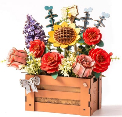 3D Houten Bloemenpuzzel Voor Vrouwen - DIY Bloemenboeket Model Kit Voor Volwassenen - Handwerk Constructieset Met Houten Doos - Kunstbloemen Voor Huisdecoratie
