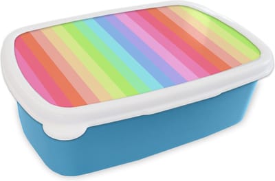 Broodtrommel Blauw - Lunchbox - Brooddoos - Regenboog - Patronen - Pastel - 18x12x6 cm - Kinderen - Jongen
