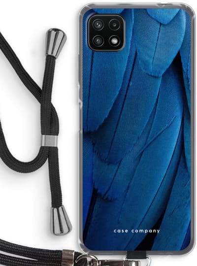 Case Company® - Hoesje met koord geschikt voor Samsung Galaxy A22 5G hoesje met Koord - Pauw - Telefoonhoesje met Zwart Koord - Bescherming aan alle Kanten en Over de Schermrand