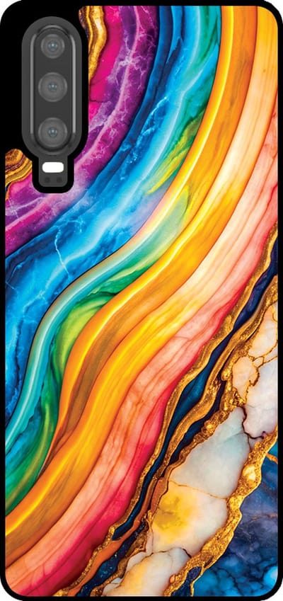 Smartphonica Telefoonhoesje Geschikt voor Huawei P30 met Regenboog Goud Marmer Opdruk - TPU Backcover Case Rainbow Gold Marble Design geschikt voor Huawei P30