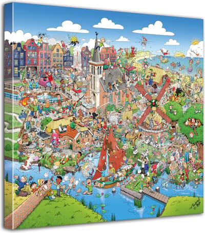 Zoekplaat 222 Spreekwoorden en Gezegden - Roland Hols - Unieke cartoon op canvas - 40 x 40 cm - Houten frame 4 cm dik
