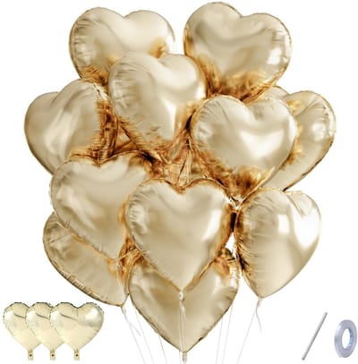 SnelShoppen - Champagne Gouden Hart Ballonnen 12 Pack, Gouden Liefde Hart Ballonnen Valentijnsballon met Wit Lint, Helium Folie Harten Ballon voor Rom