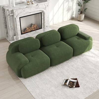 BLACKCOLORS 3-zitsbank van hoogwaardig corduroy, modulair combineerbaar, antislip, zonder montage, ergonomische armleuningen en zeer elastische vulling voor woonkamer en slaapkamer, Green