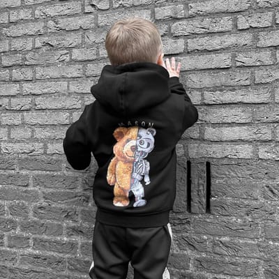 Trui met capuchon jongen meisje-Hoodie gepersonaliseerd-robot teddy met naam-Maat 86/92