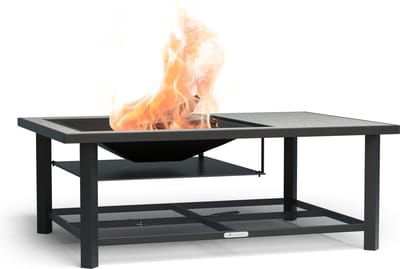 Blumfeldt Merano Avanzato L vuurschaal - 3-in-1 vuurschaal met grillrooster & tafel, robuust stalen frame, terrazzo tafelblad, incl. vonkenvanger, pook & deksel, voor tuin & terras