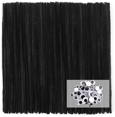Dailygoody - Pijpenragers Zwart - Creatief Knutselen - 100 Stuks - Chenilledraad 30 cm - Zelfklevende Wiebelogen - Doe-het-zelf Handwerk - Handige Acc...