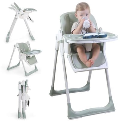 3-in-1 verstelbare babystoel met wielen - Opvouwbare kinderstoel voor peuters, met dienblad en 5-punts harnas