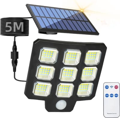 KZQ Zonne Buitenlamp Met 108 Led En Afstandsbediening - Drie Standen Bewegingssensor Ip65 Waterdichte Led Schijnwerper Voor Tuin Schuur Garage En Erf