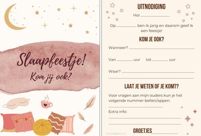 Uitnodiging kinderfeestje | 12 stuks | Slaapfeestje uitnodiging | uitnodigingskaarten | uitnodiging verjaardag | uitnodiging feest | uitnodiging slaapfeestje - 20 stuks