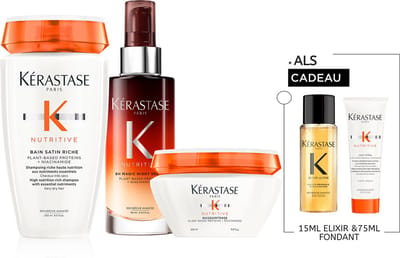 Kérastase Nutritive Trio + 2 Cadeau's - Shampoo 250ml & Nachtserum 90ml & Voedend Haarmasker 200ml + Conditioner 75ml & Elixir Ultime Olie 15ml Cadeau - Voor Droog Haar