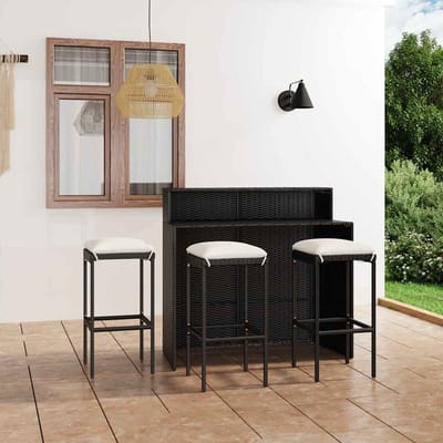vidaXL - 4-delige - Tuinbarset - met - kussens - zwart