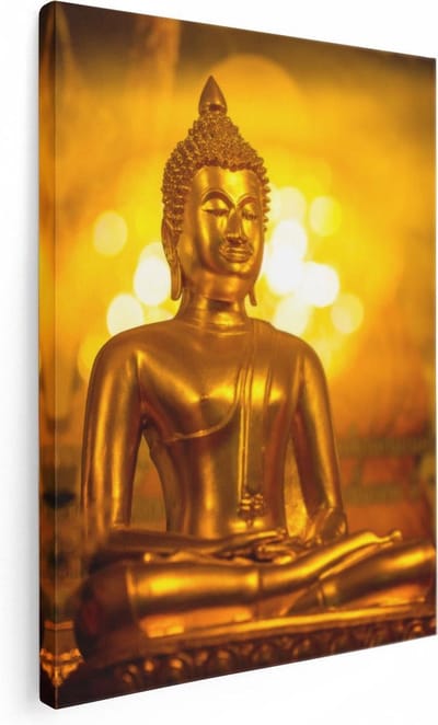 Artaza Canvas Schilderij Gouden Boeddhabeeld - 30x40 cm - Klein - Wanddecoratie Thailand - Muurdecoratie Spiritueel - Kamer Accessoires Woonkamer