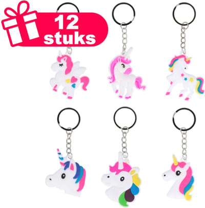 Henbrandt - 12 Stuks Magische Eenhoorn / Unicorn Mix Sleutelhangers - Traktatie uitdeelcadeautjes voor kinderen & peuters - Traktaties en kinderverjaardagen - Klein grabbelton speelgoed voor in traktatie uitdeelzakjes