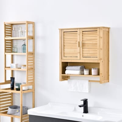 Badkamerkast Tyresö bamboe 66x62x20 cm met handdoekhouder