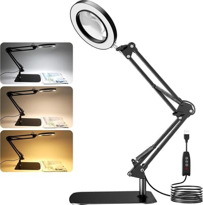 Vergrootglas met licht en standaard - 10x vergroting - 3 kleurmodi - 10 traploos instelbare lichtvergrootglas - geschikt voor dicht werk - sieraden - lezen - knutselen - hobby's - vergrootglas met lamp Vergrootglas met licht