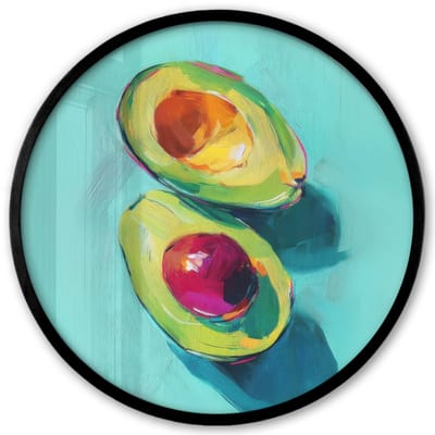Poster in lijst Rond - Fotolijst 40x40 cm - Posters - Avocado - Groen - Pit - Schaduw - Ronde posterlijst zwart - Decoratie - Wanddecoratie woonkamer - Muurdecoratie slaapkamer