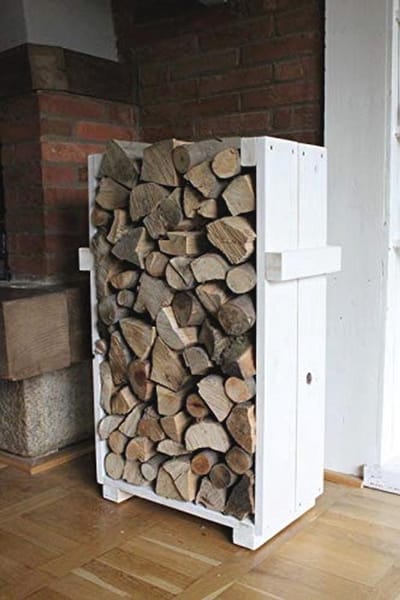 Haardhoutrek Standaard | Houten Rek voor Brandhout | Antiek Wit