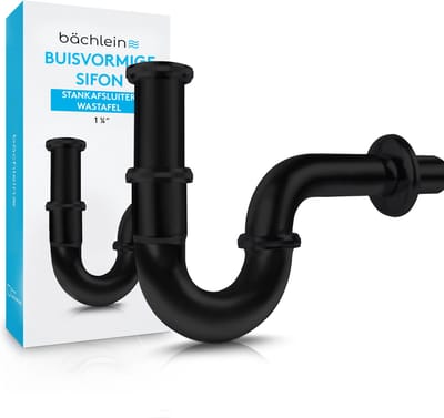 Bächlein Premium universele sifon voor wastafel (standaard 85mm ZWART) - stankafsluiter incl. rubber manchet + montagehandleiding - buisvormige sifon