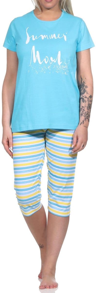 Zomerse dames capri pyjama, pyjama met korte mouwen - gekrulde broek - 122 204 10 752