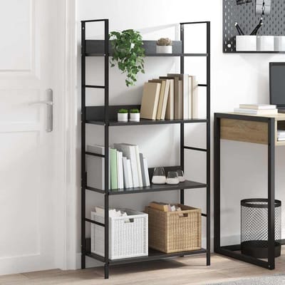 vidaXL - Boekenkast - met - 4 - schappen - 60x27,6x90,5 - cm - bewerkt - hout - zwart
